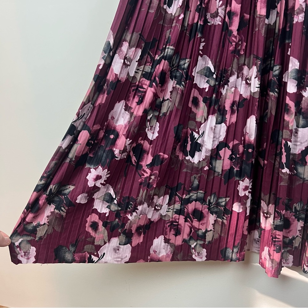 Vintage Y2K Dark Floral Mauve Pleated Dress Medium Romantic - Picture 5 of 13